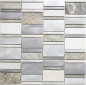 Preview: Mosaik Mix Quarzit Aluminium mix silber grau hellbeige matt - 10 Mosaikblaetter