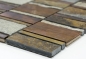 Mobile Preview: Mosaik Fliese Kupfer Braun Rost Steingrau Quarz Mosaikplatte Wandfliese - 47-575