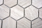 Mobile Preview: Hexagonale Mosaik Naturstein Fliese Marmor grau cream Streifen 44-1205