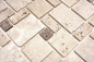 Preview: Travertin Mosaik Fliese Natursteinmosaik Kombination beige braun 43-1212-15