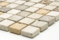 Preview: Travertin Mosaik Fliese Natursteinmosaik beige braun getrommelt 43-46380