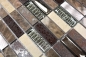 Preview: Riemchen Rechteck Mosaik Fliese Komposit Aluminium beige braun silber Glasmosaik Fliesenspiegel Küche Wand Bad - MOS87-SM48