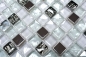 Preview: Glasmosaik Edelstahl weiß silber Stahl 92-0107