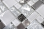 Mobile Preview: Glasmosaik Mosaikfliese Silber Weiß Edelstahl Kombination Fliesenspiegel Küche - 88-01699