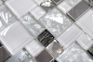 Preview: Mosaik Kombination Glasmosaik Stahl mix weiß Glas Mix Transluzent Edelstahl Kombinationsoptik glänzend