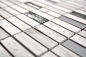 Mobile Preview: Riemchen Rechteck Mosaikfliesen Glasmosaik Stäbchen Edelstahl grauweiß silber beige Küchenrückwand Fliesenspiegel Bad - 87-2002