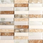 Preview: Riemchen Mosaikfliesen Glasmosaik Edelstahl Naturstein beige creme braun Fliesenspiegel Bad Wand WC - 87-52X