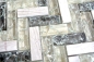Mobile Preview: Glas Naturstein Marmor Mosaikfliese graugrün hellgrau klar Fischgrät Bruchglas Küchenrückwand Spritzschutz - 87HB-0552