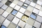 Preview: Naturstein Rustikal Mosaikfliese Glasmosaik Marmor hellgrau gold Milchglas Struktur Fliesenspiegel Wand Bad Küche WC - 83-HQ22