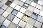 Preview: Mosaico mezcla piedra translucida gris claro oro mate - 10 hojas de mosaico