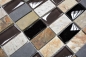 Preview: Mosaik Rechteck Glasmosaik Stein mix Mix Transluzent Kreuzverbandoptik beige braun grau schwarz glänzend