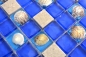 Preview: Muschelmosaik Glasmosaik beige dunkelblau Fliesenspiegel Bad WC Küche - 82C-0402
