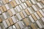 Preview: Riemchen Rechteck Mosaikfliesen Glasmosaik Stäbchen mini beige creme goldbeige Naturstein Küchenrückwand Bad WC Wand - 87-1412