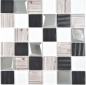 Preview: Piastrelle di vetro a mosaico bianco argento nero struttura in legno 3D backsplash piastrelle - 88-1717