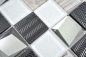 Preview: Piastrelle di vetro a mosaico bianco argento nero struttura in legno 3D backsplash piastrelle - 88-1717