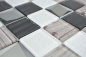 Preview: Piastrelle di vetro a mosaico bianco argento nero struttura in legno 3D backsplash piastrelle - 88-1717
