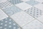 Preview: Retro Vintage Mosaik Recycling Glas orientalisches Muster Weiß Blau Wandfliese Bad - 16-0104