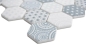 Preview: Retro Vintage Mosaik Recycling Glas Hexagon mit Muster Weiß Blau Fliesenspiegel - 16-0414