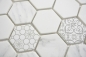 Mobile Preview: Retro Vintage Mosaik recycling Glas Hexagon mit Muster Weiß Hellgrau Wand Bad - 16-0222