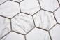 Preview: Keramikmosaik Fliese Mosaikmatte Hexagon Weiß Grau Carrara Marmoroptik Fliesenspiegel Mosaikplatte - 11H-0001