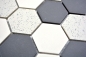 Preview: Mosaik Fliese Keramikmosaik beige schwarz Hexagaon unglasiert 11G-0113-R10