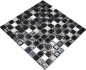 Preview: Mosaik Selbstklebend Quadrat Glasmosaik Stahl mix schwarz Glas Mix Transluzent Edelstahl glänzend