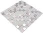 Preview: Mosaik Selbstklebend Quadrat Glasmosaik Stein Stahl mix weiß Glas Mix Transluzent Edelstahl glänzend