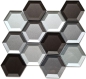 Preview: Glasmosaik Mosaikfliese Silber Graphitgrau Hexagon 3D Optik Fliesenspiegel - 88-XB159