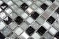 Preview: Mosaico cuadrado vidrio mosaico acero mezcla plata negro mezcla translucido acero inoxidable brillante