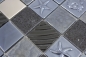 Preview: Mosaik Quadrat Glasmosaik Artificial Stahl mix Relief black Mix Transluzent Komposit Edelstahl Reliefoptik schwarz glänzend