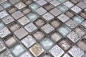 Preview: Mosaique de verre Pierre naturelle Resine Acier inoxydable Ornement rustique argent cream gris - 92-680
