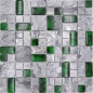 Mobile Preview: Naturstein Glasmosaik grau mit grün glänzend Wand Boden Küche Bad Dusche - 88-0405