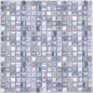 Preview: Glasmosaik Mosaikfliese Retro Ornament WOOD Graublau Weiß Braun Fliesenspiegel - 78-W49