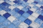 Preview: Mosaik Quadrat Glasmosaik mix white blue Transluzent weiß blau glänzend