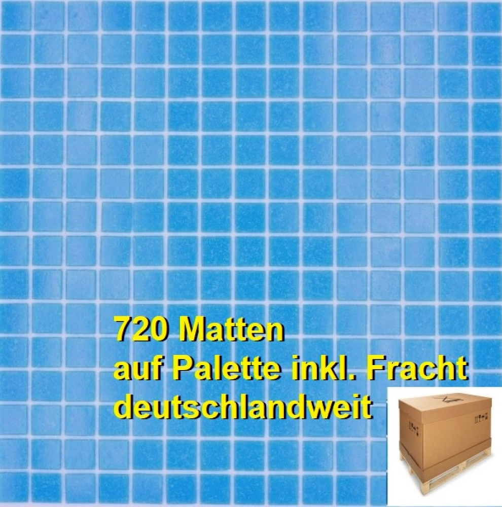 720 Matten = 72qm Schwimmbad Mosaik Fliese Poolmosaik Glasmosaik  Lichtblau - Sonderpreis - 200-A14-P_720_Platten
