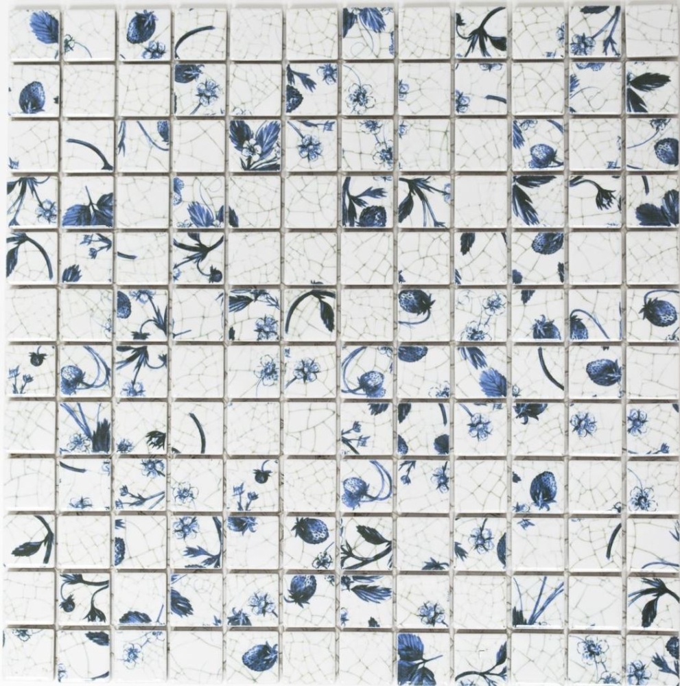 Keramik Mosaik Retro Vintage Mosaik Fliese weiß blau fragola 18D-1404