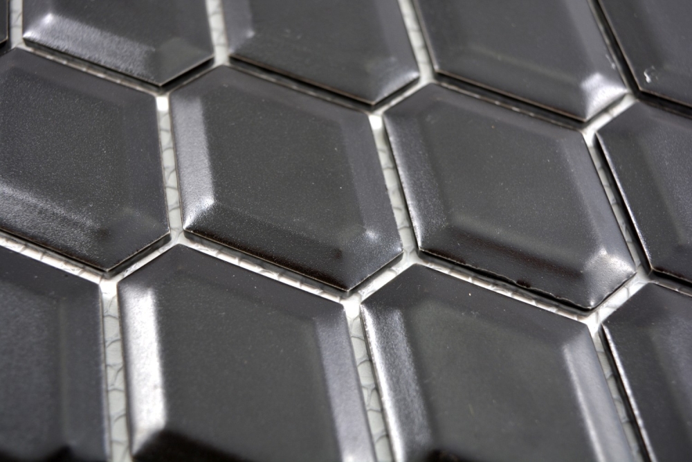 Retro Mosaik Fliese Keramik Diamant schwarz glänzend 13MD-0311