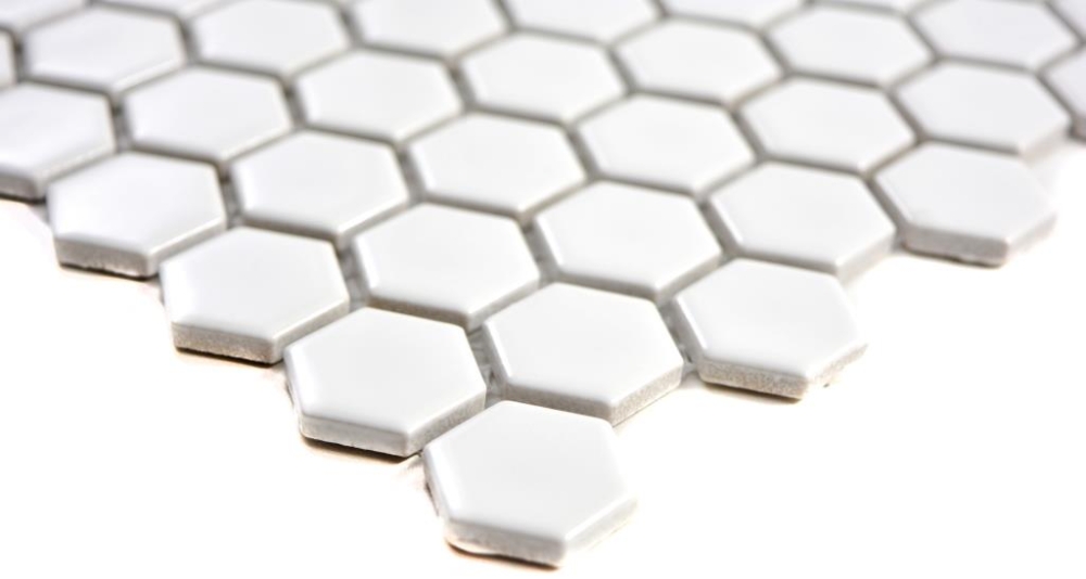 Mosaik Fliese Keramikmosaik Hexagon weiß glänzend 11A-0102