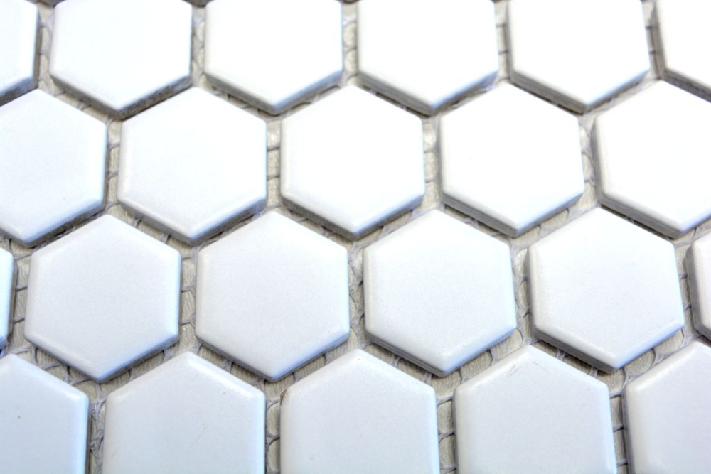 Mosaik Fliese Keramikmosaik Hexagon weiß matt 11A-0111