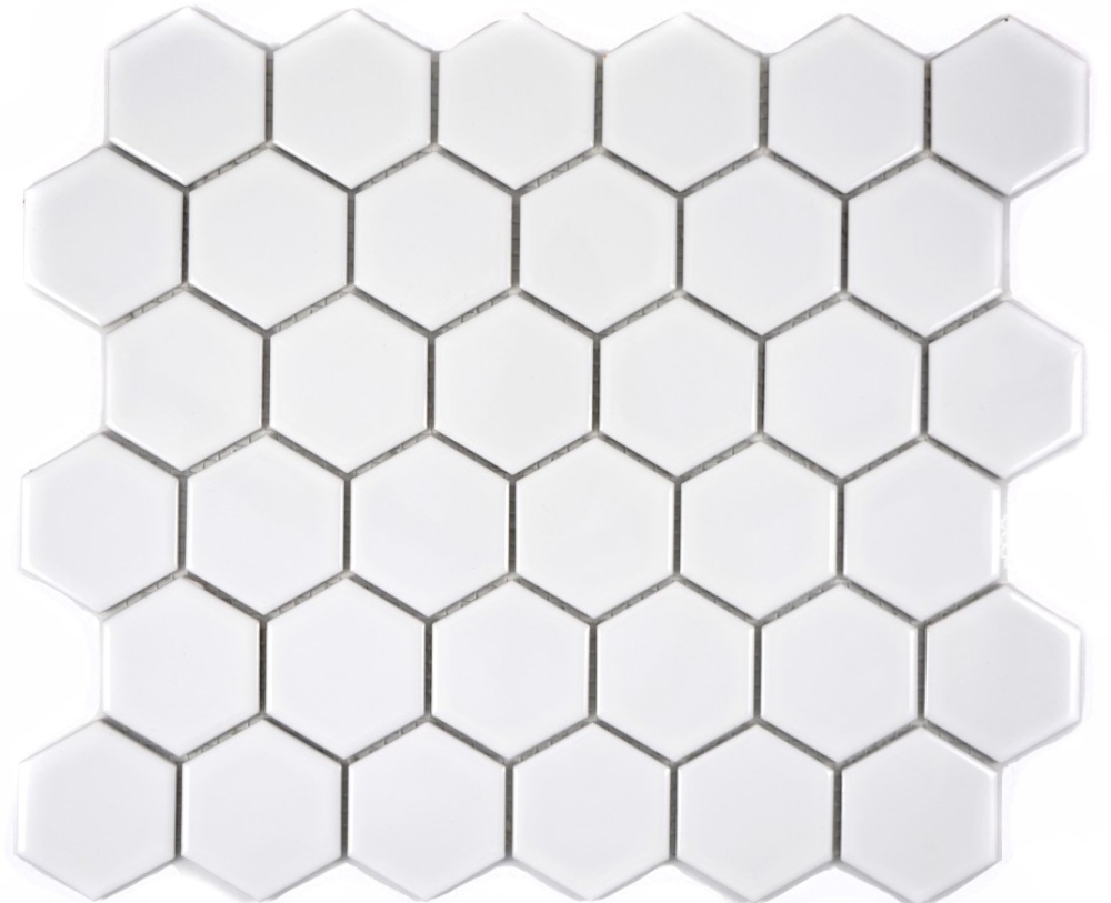 Mosaik Fliese Keramikmosaik Hexagon weiß glänzend 11B-0102