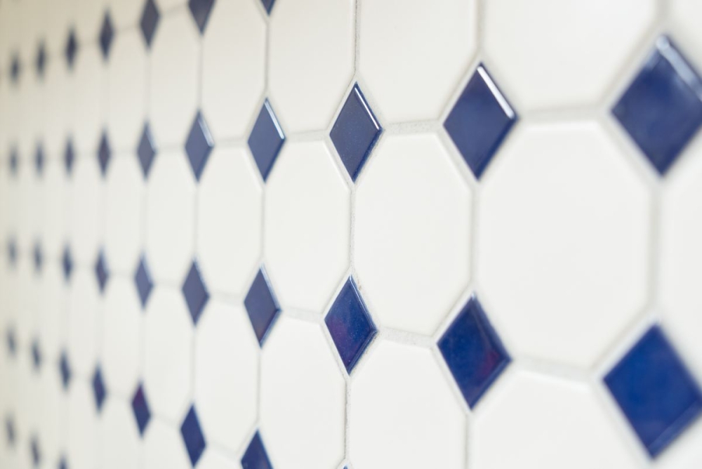 Mosaik Fliese Keramikmosaik blau Octagon weiß matt blau glänzend 13-OctaG464