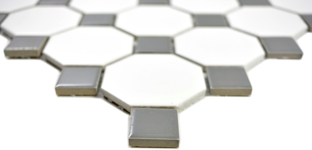 Mosaik Fliese Keramikmosaik metallgrau Octagon weiß matt metall glänzend 13-0122