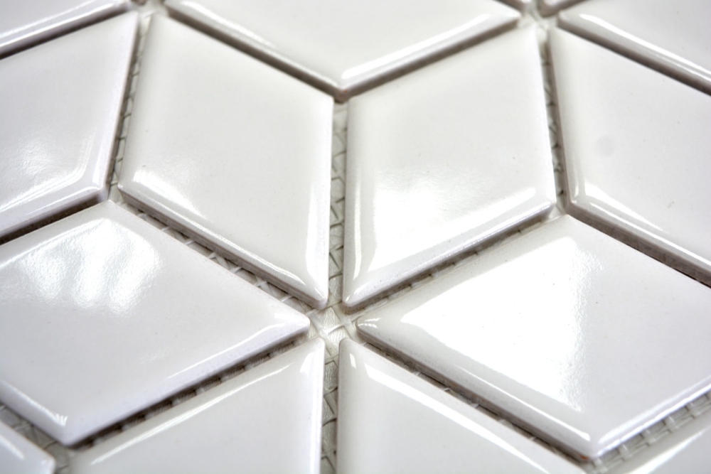 Retro Mosaik weiß glänzend Fliese Keramikmosaik 3D Würfel 13OV-0101