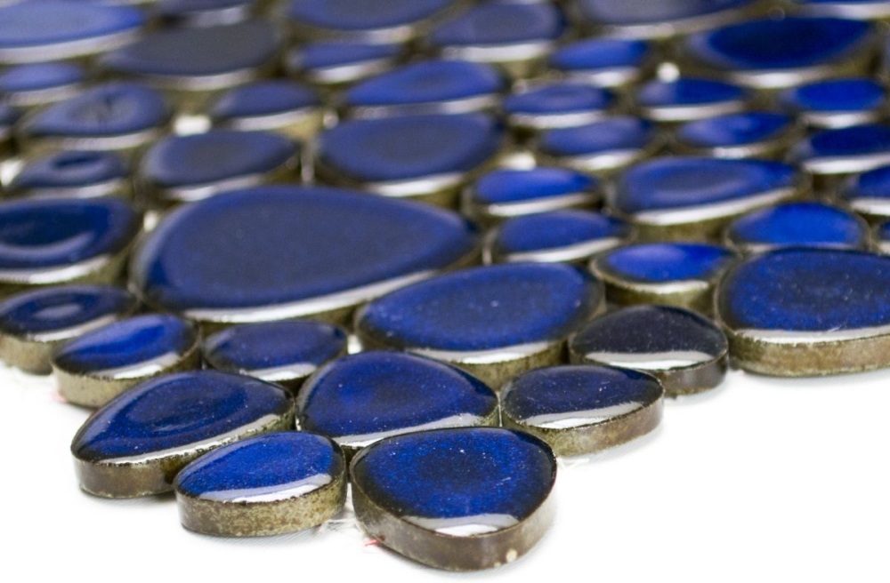 Kieselmosaik Drops kobaltblau glänzend Keramiksteine Mosaiksteine Duschboden Duschwand 12-0405