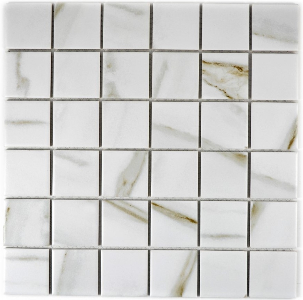 Mosaik Fliese weiß Calacatta beige marmorierte Steinoptik Keramikmosaik 14-0112