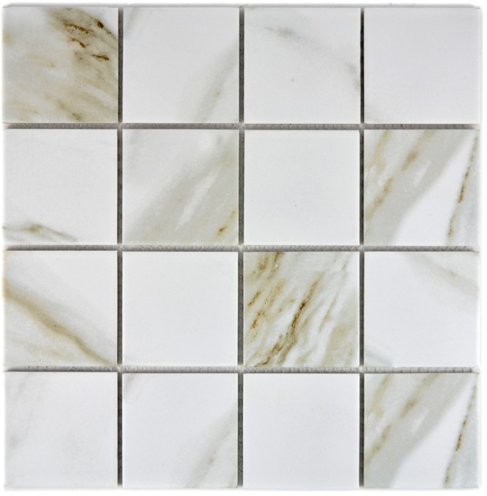 Mosaik Fliese Calacatta weiß beige marmorierte Steinoptik Keramikmosaik 16-0112