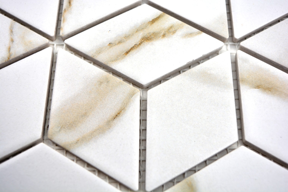Retro Mosaik weiss beige Calacatta Fliese Keramikmosaik Diamant 13-0112