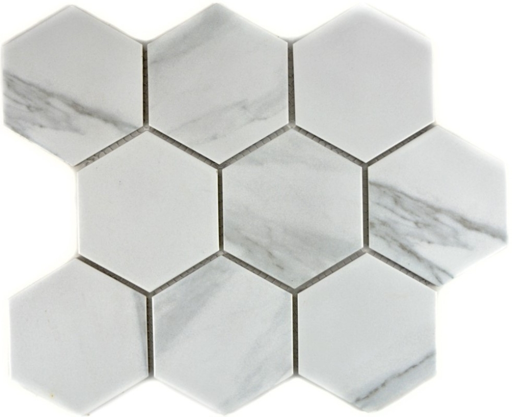 Mosaik Fliese Keramikmosaik weiß Hexagon Carrara 11F-0102