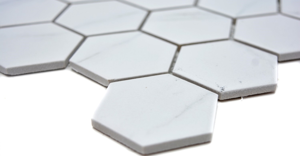 Mosaik Fliese Keramikmosaik weiß Hexagon Carrara 11G-0102