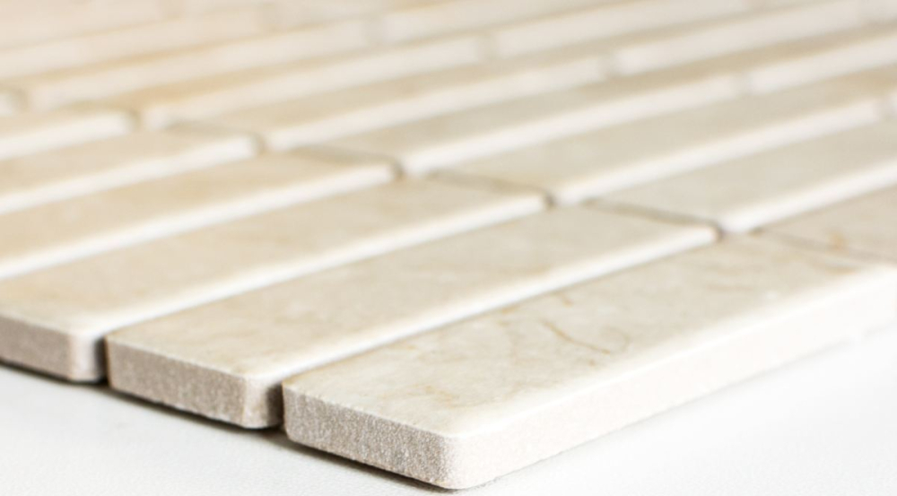 Mosaik Fliese Keramikmosaik Stäbchen beige gelb Travertin Steinoptik 24-STSO45